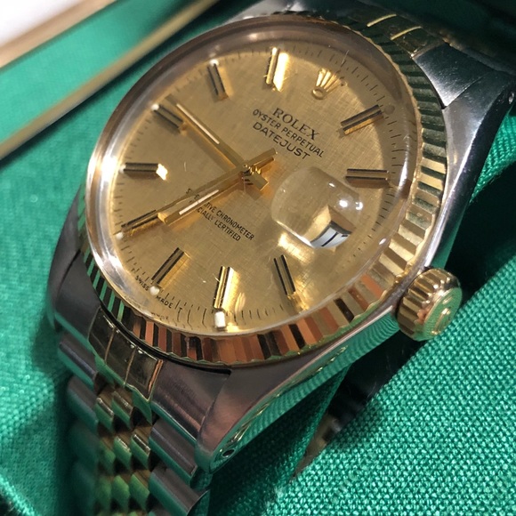 100%AUTHENTIC Rolex Datejust 16233 Gold Linen dial - Picture 7 of 8